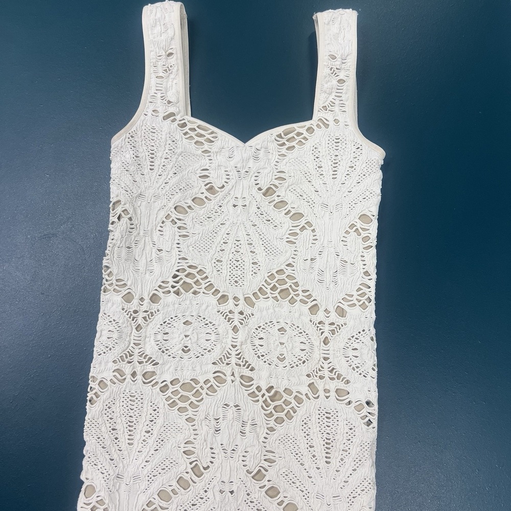 Free People Intimately Medallion Crochet Tank Bodycon Dress XS/S Ivory Over Nude